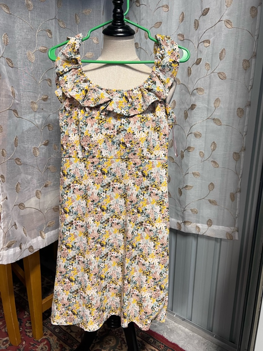 Floral Ruffle-Neck Sundress in Yellow & Pink